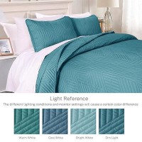 Exclusivo Mezcla Ultrasonic King Quilt Bedding Set Lightweight Teal Bedspreads Soft Modern Geometric Coverlet Set For All Seaso