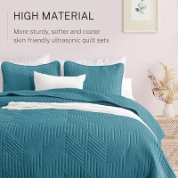 Exclusivo Mezcla Ultrasonic King Quilt Bedding Set Lightweight Teal Bedspreads Soft Modern Geometric Coverlet Set For All Seaso