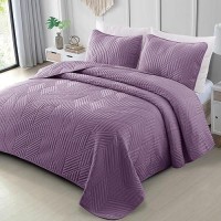 Exclusivo Mezcla Ultrasonic King Quilt Bedding Set Lightweight Dusty Lavender Bedspreads Soft Modern Geometric Coverlet Set For