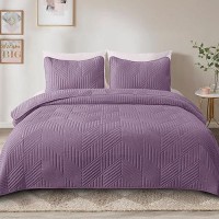 Exclusivo Mezcla Ultrasonic King Quilt Bedding Set Lightweight Dusty Lavender Bedspreads Soft Modern Geometric Coverlet Set For