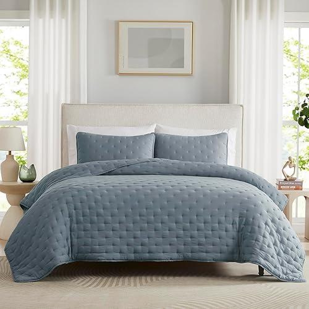 Wdcozy Blue Cloud Quilt King Size Bedding Set With Pillow Sham Puffy Cozy Lightweight Bedspread Coverlet Soft Cute Bed Cover F