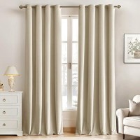 Miulee Velvet Curtains Beige Elegant Grommet Curtains Thermal Insulated Soundproof Room Darkening Black Out Curtainsdrapes For