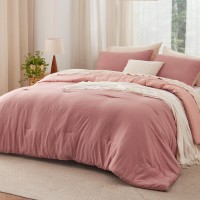 Bedsure King Size Comforter Set Reversible Pink Clay Soft Prewashed Bed Comforter For All Seasons 3 Pieces Warm Bedding Sets