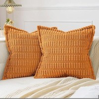 Miulee Fall Burnt Orange Corduroy Decorative Throw Pillow Covers Pack Of 2 Soft Striped Pillows Pillowcases With Broad Edge Mode