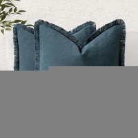 Miulee Set Of 2 Linen Throw Pillow Covers Decorative Square Pillow Covers Farmhouse Style Boho Cushion Covers Navy Blue Pillow C