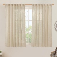 Lamit Semi Sheer Linen Curtains 45 Inches Long 2 Panels Light Filtering Panels Back Tab And Rod Pocket Neutral Drapes For Kitch