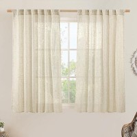 Lamit Beige Linen Curtains 45 Inches Long For Bedroom Light Filtering Panels Back Tab And Rod Pocket Neutral Drapes For Kitchen