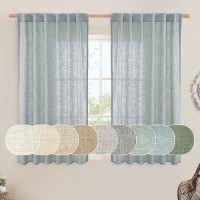 Lamit Greyish Blue Linen Curtains 45 Inches Long For Bedroom Light Filtering Panels Back Tab And Rod Pocket Neutral Drapes For