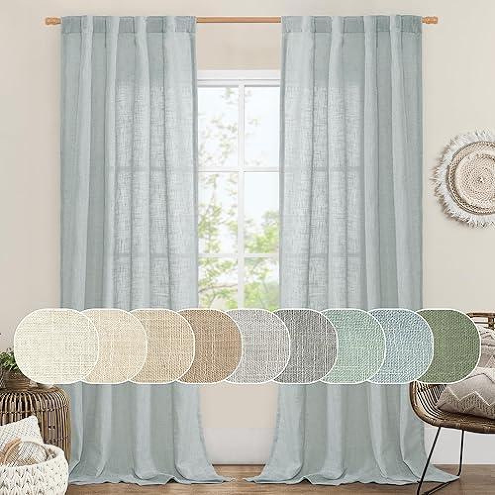 Lamit Linen Blended Curtains For Bedroom Faux Linen Textured Light Filtering Drapes Back Tab And Rod Pocket Boho Burlap Panels