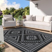 Genimo Outdoor Rug For Patio Clearance  6' X 9' Waterproof Plastic Straw Mat  Reversible Camping Carpet  Large Area Rugs Mats For Rv  Backyard  Deck  Porch  Picnic  Beach  Balcony  Black & Grey