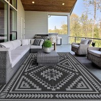 Genimo Outdoor Rug For Patio Clearance  6' X 9' Waterproof Plastic Straw Mat  Reversible Camping Carpet  Large Area Rugs Mats For Rv  Backyard  Deck  Porch  Picnic  Beach  Balcony  Black & Grey