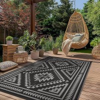 Genimo Outdoor Rug For Patio Clearance  6' X 9' Waterproof Plastic Straw Mat  Reversible Camping Carpet  Large Area Rugs Mats For Rv  Backyard  Deck  Porch  Picnic  Beach  Balcony  Black & Grey