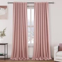 100% Blackout Linen Curtains 102 Inches Long 2 Panels Set For Bedroom Blush Pink Back Tab Black Out Curtains Modern Urban Noise Cancelling Total Light Blocking Window Curtains 102 Length 52X102