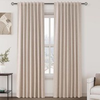 100% Blackout Linen Curtains 84 Inch Length 2 Panels Oatmeal Light Blocking Darkening Living Room Curtains 84 Inches Long Elegant Modern Back Tab Pocket Noise Reducing Drapes For Nursery 52X84