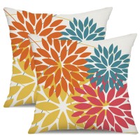 Dfxsz Outdoor Pillow Covers 20X20 Inch Set Of 2 Orange Yellow Red Flower Decorative Waterproof Fall Summer Outdoor Pillow Covers