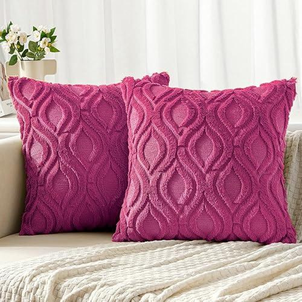 Miulee Hot Pink Throw Pillow Covers 20X20 Inch Soft Plush Faux Wool Couch Pillow Covers Set Of 2 Decorative Farmhouse Boho Thro