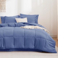 Bedsure Infinity Blue Queen Comforter Set 7 Pieces Solid Queen Bed In A Bag Queen Bed Set Infinity Blue With Comforters Shee