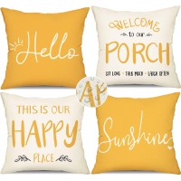 Dfxsz Outdoor Pillow Covers 18X18 Inch Set Of 4 Hello Sunshine Decorative Yellow Throw Pillows Outdoor Summer Waterproof Decor F