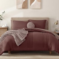 Monbix Queen Comforter Set - 7 Pieces Dark Red Bed In A Bag Queen Bedding Sets With Comforters  All Seasons Down Alternative Comforter Bed Set With Sheets  Pillowcases & Shams