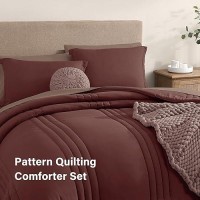 Monbix Queen Comforter Set - 7 Pieces Dark Red Bed In A Bag Queen Bedding Sets With Comforters  All Seasons Down Alternative Comforter Bed Set With Sheets  Pillowcases & Shams