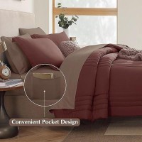 Monbix Queen Comforter Set - 7 Pieces Dark Red Bed In A Bag Queen Bedding Sets With Comforters  All Seasons Down Alternative Comforter Bed Set With Sheets  Pillowcases & Shams