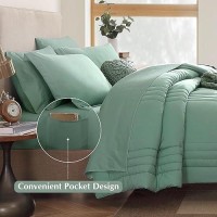 Monbix Twin Xl Comforter Twin Xl Bedding Set 5 Pieces  All Seasons Comforters Quilting Design Fluffy Bed Set Warm Twin Xl Comforter Set With Sheets(Harbor Green  Twin Xl  66