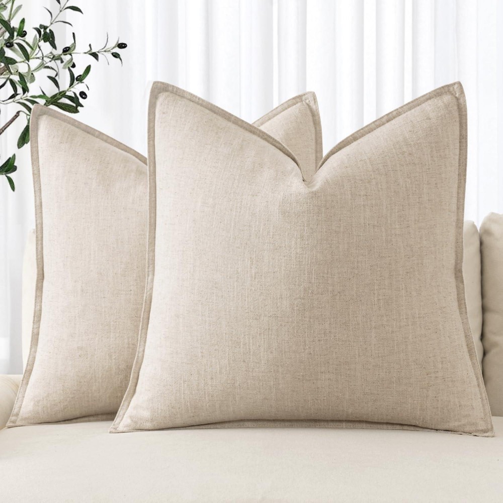 Miulee Linen Pillow Covers 24X24 Inch Natural Beige Decorative Throw Pillow Covers Pack Of 2 Soft Accent Farmhouse Couch Christm