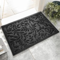 Vivanest Black Leaves Outdoor Indoor Entrance Doormats Absorbent Durable Heavy Duty Welcome Front Door Mat Thick Natural Rubber