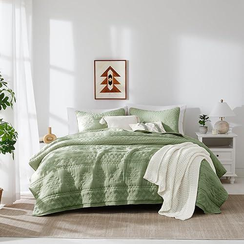 Wdcozy Boho Sage Green Oversized California Cal King Size Quilt Bedding Sets With 2 Pillow Shams Farmhouse Lightweight Soft Bed