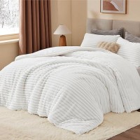 Bedelite Fleece Queen Comforter Set Super Soft Warm Fluffy Bright White Bedding Luxury Fuzzy Heavy Bed Set For Winter With 2