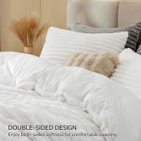 Bedelite Fleece Queen Comforter Set Super Soft Warm Fluffy Bright White Bedding Luxury Fuzzy Heavy Bed Set For Winter With 2