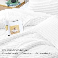 Bedelite Fleece Queen Comforter Set Super Soft Warm Fluffy Bright White Bedding Luxury Fuzzy Heavy Bed Set For Winter With 2