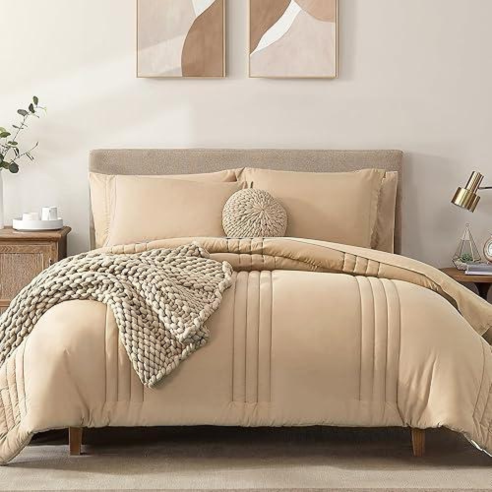 Monbix Full Size Comforter Sets  Full Size Bedding Sets  Warm Comforters  7 Piece Bed In A Bag Full With Sheets Pillowcases & Shams (Peach Pink  Full  80''X90'')