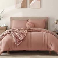 Monbix Comforter King Size  King Comforters Set 7 Piece  Breathable Solid Bedding Sets King With Comforters  Sheets  King Bed In A Bag With Sheets Pillowcases & Shams (Clay Pink King  102