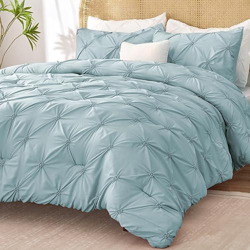 Bedelite Light Blue Twin Comforter Set For Girls 2 Peices Boho Pintuck Bedding Comforter Sets Lightweight Soft Warm Twin Be