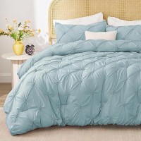 Bedelite Light Blue Twin Comforter Set For Girls 2 Peices Boho Pintuck Bedding Comforter Sets Lightweight Soft Warm Twin Be