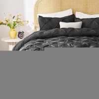 Bedelite Black Comforter Set Queen 3 Pieces Boho Pintuck Bedding Comforter Sets Lightweight Soft Warm Bed Comforter Queen W