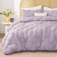 Bedelite Light Purple King Size Comforter Set 3 Pieces Boho Pintuck Bedding Comforter Sets Lightweight Soft Warm King Beddi