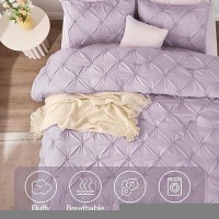 Bedelite Light Purple King Size Comforter Set 3 Pieces Boho Pintuck Bedding Comforter Sets Lightweight Soft Warm King Beddi