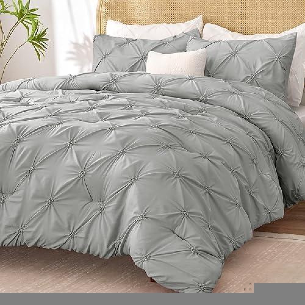 Bedelite Grey Twin Comforter Set For Girls 2 Peices Boho Pintuck Bedding Comforter Sets Lightweight Soft Warm Twin Bedding