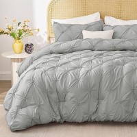 Bedelite Grey Twin Comforter Set For Girls 2 Peices Boho Pintuck Bedding Comforter Sets Lightweight Soft Warm Twin Bedding