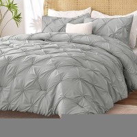 Bedelite Grey Queen Comforter Set 3 Pieces Boho Pintuck Bedding Comforter Sets Lightweight Soft Warm Bed Comforter Queen Wi