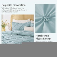 Bedelite Light Blue King Size Comforter Set 3 Pieces Boho Pintuck Bedding Comforter Sets Lightweight Soft Warm King Bedding