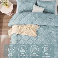 Bedelite Light Blue King Size Comforter Set 3 Pieces Boho Pintuck Bedding Comforter Sets Lightweight Soft Warm King Bedding