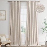 Joywell Oatmeal Tan Linen 100% Blackout Curtains 102 Inch Long  Rod Pocket/Back Tab/Hook Belt/Clip Rings Thermal Insulated Drapes For Bedroom Living Room Boho With Hooks(2 Panels 52 X 102 Oatmeal)