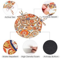 Gueglsa Indoor Outdoor Round Chair Cushions 15 Inch  Waterproof Bistro Seat Cushion With Ties  Non Slip Circle Stool Chair Pads Set Of 2  Orange Paisley