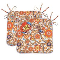 Gueglsa Outdoor Indoor Waterproof Seat Cushions 16X16 Inches Patio Chair Cushion With Ties Machine Washable Seat Pad For Home Garden Kitchen Dining Office Chair Set Of 2  Orange Paisley