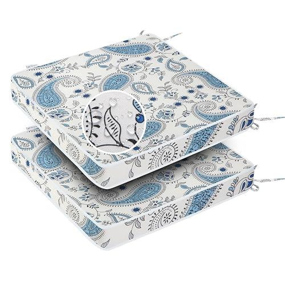 Gueglsa Patio Seat Cushions 18 Inch Waterproof Square Chair Pad With Ties 18''X18'' Indoor Outdoor Chair Cushion For Garden Furniture Set Of 2 Blue Paisley