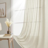 Joywell Sand Beige Back Tab Linen Curtains 108 Inches Long 2 Panels For Living Room Bedroom Neutral Boho Farmhouse Rustic Light