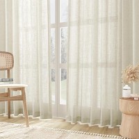 Joywell Sand Beige Back Tab Linen Curtains 108 Inches Long 2 Panels For Living Room Bedroom Neutral Boho Farmhouse Rustic Light